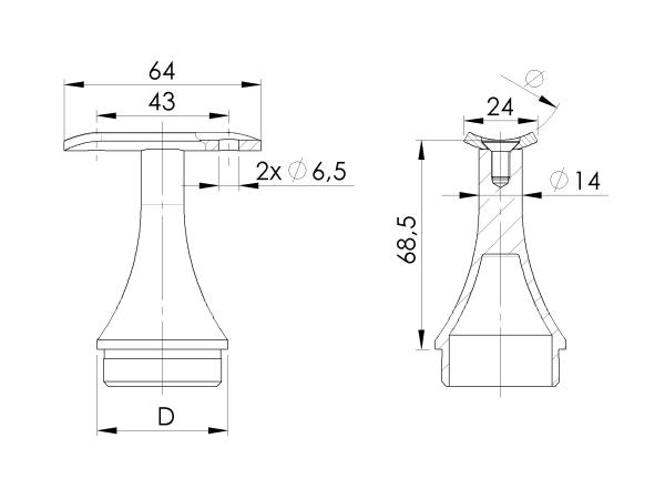 Edelstahl V2A Rohrstütze in Form konisch für Handlauf 42,4 starr geschliffen K320 Pfosten 42,4x2,0 mm Geländer